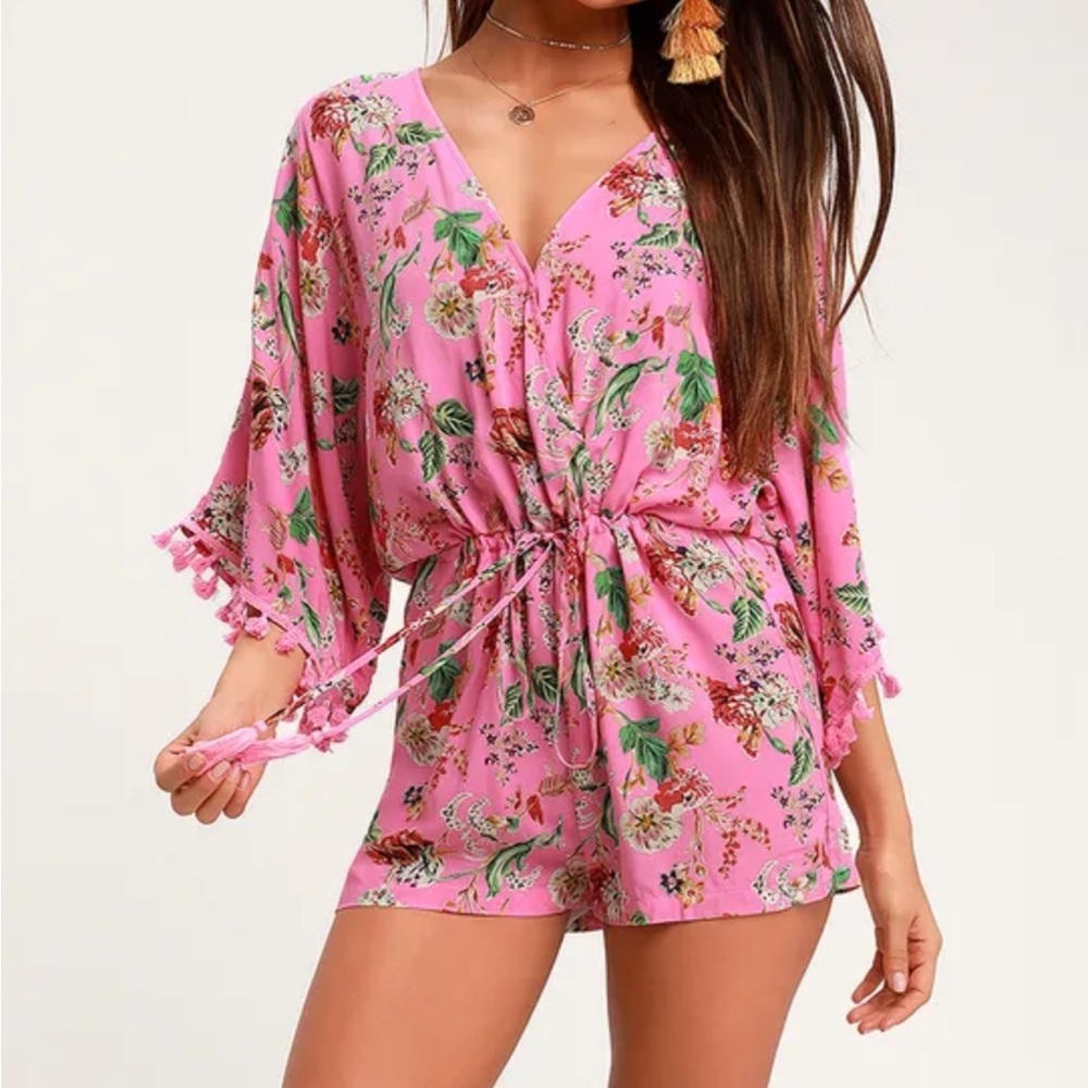 Roselyn Pink Floral Print Short Sleeve Romper